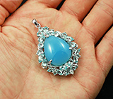 Крупный серебряный кулон с голубым халцедоном и топазами Серебро 925