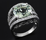 Стильное серебряное кольцо с зеленым аметистом 6,4 карат Серебро 925