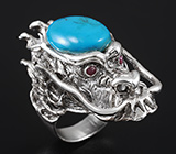 Скульптурное серебряное кольцо «Дракон» c говлитом и пурпурными сапфирами Серебро 925