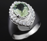 Стильное серебряное кольцо с зеленым аметистом Серебро 925