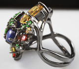 Серебряное кольцо с разноцветными сапфирами, цитринами и цаворитами гранатами Серебро 925