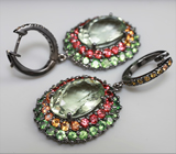 Серебряные серьги с празиолитами, разноцветными сапфирами и цаворитами Серебро 925