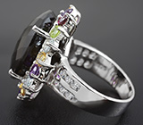 Серебряное кольцо с черной шпинелью и самоцветами Серебро 925