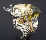 Эксклюзивное скульптурное кольцо «Улитка» с резным лимонным цитрином и бриллиантами Золото
