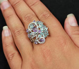 Изысканное серебряное кольцо с голубыми топазами и аметистами Серебро 925