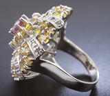 Превосходное серебряное кольцо с розовым турмалином, желтыми сапфирами и топазами Серебро 925