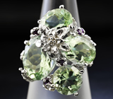 Крупное серебряное кольцо с зелеными аметистами Серебро 925