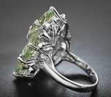 Крупное серебряное кольцо с зелеными аметистами Серебро 925