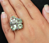 Крупное серебряное кольцо с зелеными аметистами Серебро 925