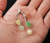 Прелестный серебряный кулон с резным нефритом, лунным камнем и агатом Серебро 925