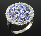 Роскошное серебряное кольцо с танзанитами Серебро 925