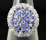 Роскошное серебряное кольцо с танзанитами Серебро 925