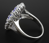 Роскошное серебряное кольцо с танзанитами Серебро 925