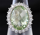 Замечательное серебряное кольцо с зеленым аметистом Серебро 925