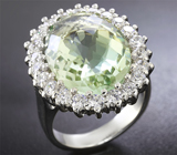 Замечательное серебряное кольцо с зеленым аметистом Серебро 925