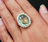 Замечательное серебряное кольцо с зеленым аметистом Серебро 925