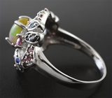Прелестное серебряное кольцо с превосходным эфиопским опалом, родолитами и синими сапфирами Серебро 925