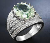 Стильное серебряное кольцо с зеленым аметистом Серебро 925