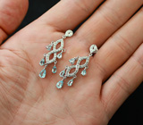 Элегантные серебряные серьги с подвесками голубых топазов Серебро 925