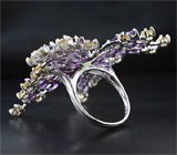 Эффектное крупное серебряное кольцо «Бабочка» с аметистами и цитринами Серебро 925