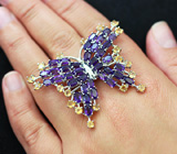 Эффектное крупное серебряное кольцо «Бабочка» с аметистами и цитринами Серебро 925