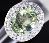 Серебряное кольцо с зеленым аметистом и танзанитами Серебро 925