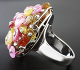 Массивное серебряное кольцо ручной работы с разноцветными турмалинами Серебро 925