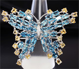 Крупное серебряное кольцо «Бабочка» с голубыми топазами и цитринами Серебро 925