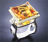 Массивное золотое кольцо с роскошным цитрином 22 карат и бриллиантами Золото