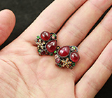 Серебряные серьги с кабошонами рубинов, цаворитами, оранжевыми и желтыми сапфирами Серебро 925