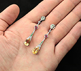 Изысканные серебряные серьги с цитринами, рубинами и цаворитами Серебро 925