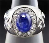 Стильное серебряное кольцо с кабошоном синего сапфира 1,42 карат Серебро 925