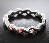 Элегантное серебряное кольцо с разноцветными сапфирами Серебро 925
