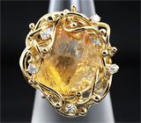 Кольцо с необработанным желтым опалом и бриллиантами Золото
