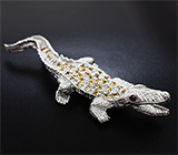 Скульптурная серебряная брошь «Крокодил» с желтыми и пурпурными сапфирами Серебро 925