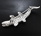 Скульптурная серебряная брошь «Крокодил» с желтыми и пурпурными сапфирами Серебро 925