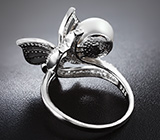 Прелестное серебряное кольцо «Бабочка» с жемчужиной и эмалью Серебро 925