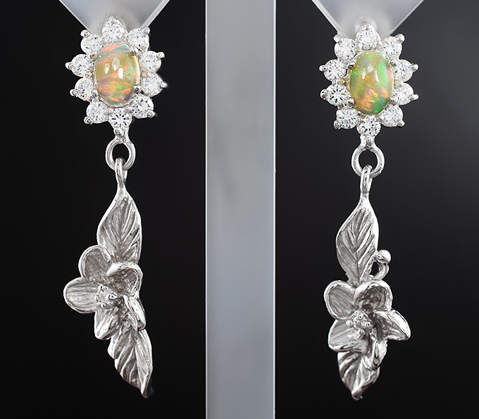 Серебряные серьги с эфиопскими опалами 1,35 карат