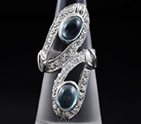 Элегантное серебряное кольцо с кабошонами голубых топазов Серебро 925