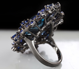 Серебряное кольцо c насыщенным топазом, танзанитами и синими сапфирами Серебро 925