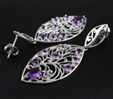 Крупные филиграные серебряные серьги с аметистами Серебро 925