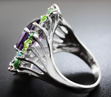 Оригинальное серебряное кольцо с аметистом и зеленой эмалью Серебро 925
