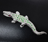 Скульптурная серебряная брошь «Крокодил» с цаворитами и пурпурными сапфирами Серебро 925