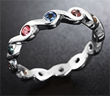 Изящное серебряное кольцо с разноцветными сапфирами Серебро 925