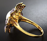 Серебряное кольцо-цветок с жемчужиной и аметистами Серебро 925