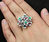Оригинальное серебряное кольцо с изумрудами, синими и пурпурными сапфирами Серебро 925
