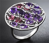 Серебряное кольцо с насыщенными аметистами и родолитами Серебро 925