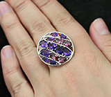 Серебряное кольцо с насыщенными аметистами и родолитами Серебро 925