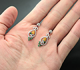 Изысканные серебряные серьги с золотистыми сапфирами Серебро 925