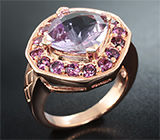 Стильное серебряное кольцо с аметистом и родолитами Серебро 925